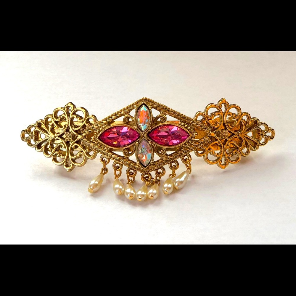 Gold made in France jeweled hair clip vintage